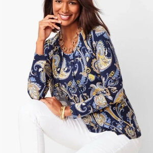 Talbots Paisley Cardigan Sweater Size:Lp Cotton Blend Button Up Soft